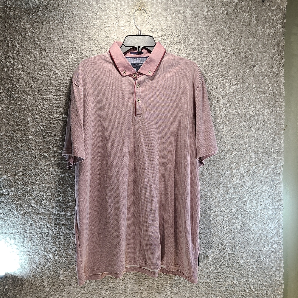 Ted Baker Mens Polo Shirt 7 Faded‎ Pink, Red Modal Polyester Short Sleeve